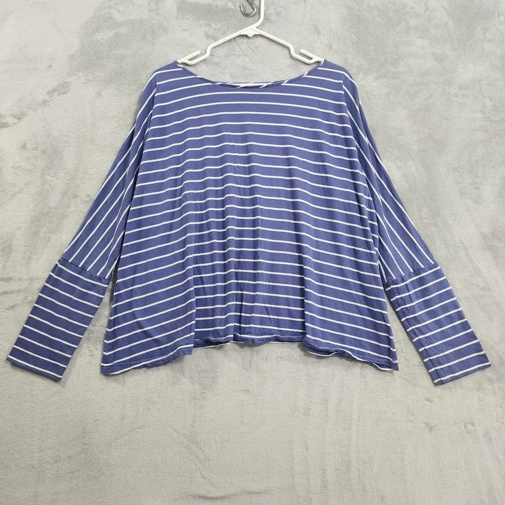Green Cotton By Garnet‎ Hill Top Womens M Blue Striped Boat Neck Dolman Tee